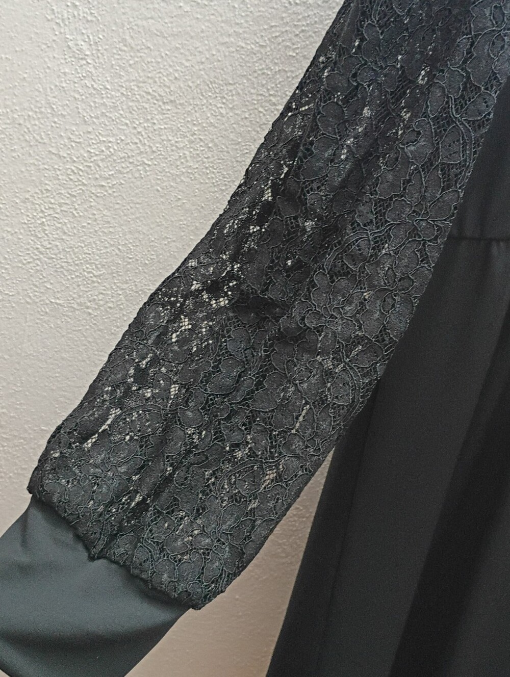 Maurices Black Babydoll V-Neck Dress with Floral Lace Long Sleeves Plus Size 1X